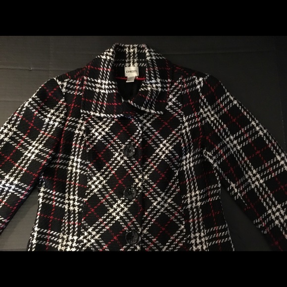 Chico’s Black/Red/White Plaid Lined Coat Size 1 (US Medium/8) - Picture 5 of 16